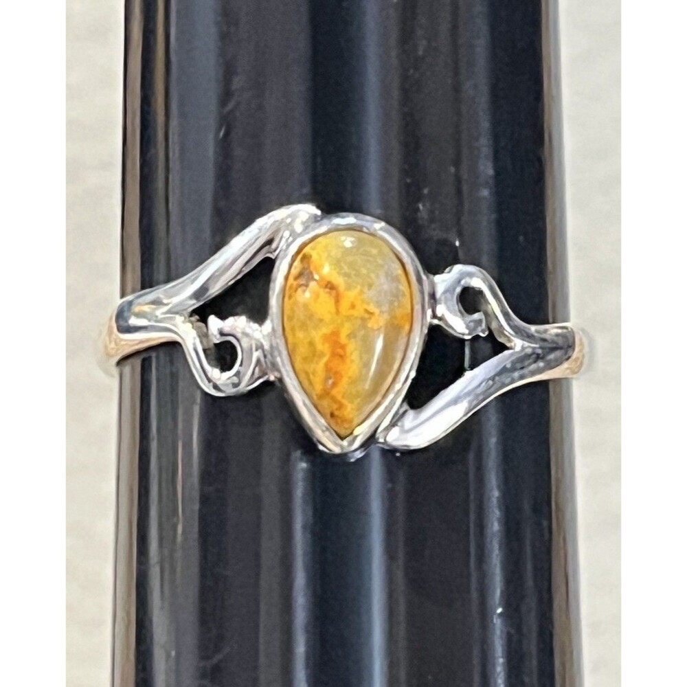 Natural Bumble Bee Jasper Heart 925 Sterling Silver Ring Sz 7.5 Christmas Gift